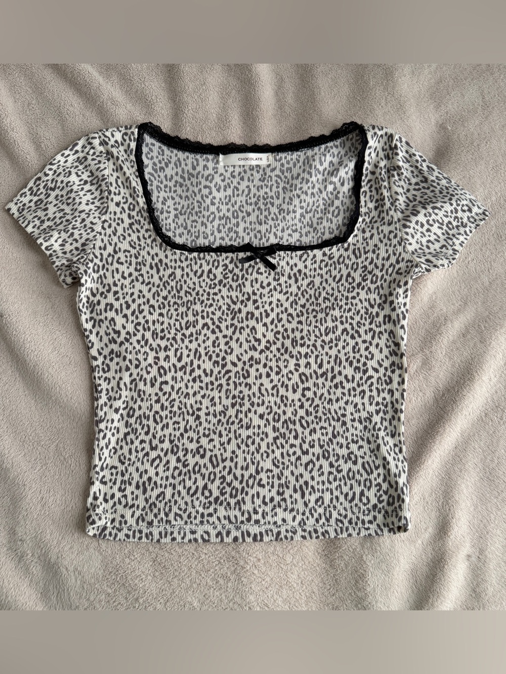 Chocolate Brown & White Leopard Square-Neck Crop Top